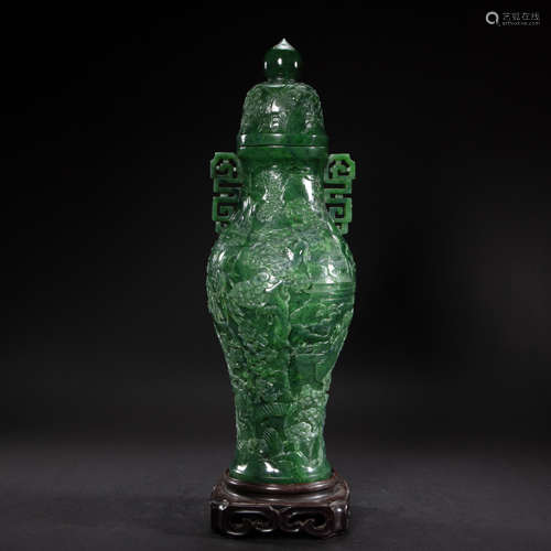 CHINESE HETIAN JASPER CHARACTER STORY BOTTLE, QING DYNASTY