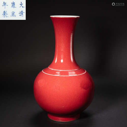 CHINESE LANG WARE RED PORCELAIN VASE FROM QING DYNASTY