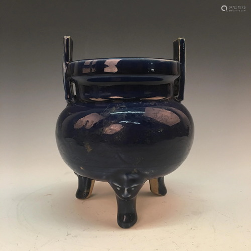 Chinese Blue Glazed Tripod Censer