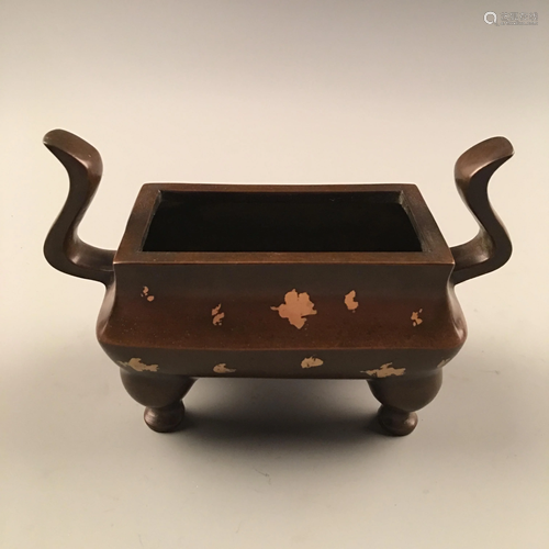 Chinese Bronze Gold Inlaid Censer