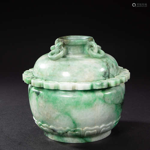 CHINESE IMPERIAL COURT JADE LID JAR, QING DYNASTY