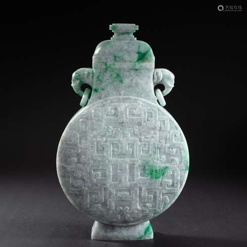 CHINESE IMPERIAL COURT JADE ELEPHANT EAR VASE, QING DYNASTY