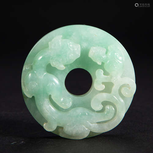 CHINESE IMPERIAL COURT JADE CHI DRAGON BI, QING DYNASTY