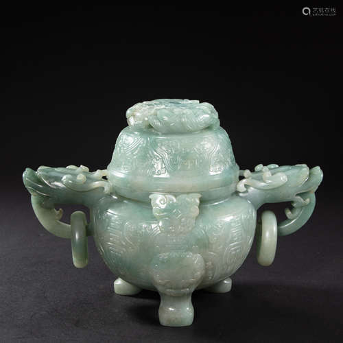 CHINESE IMPERIAL COURT JADE DRAGON EAR INCENSE BURNER, QING ...