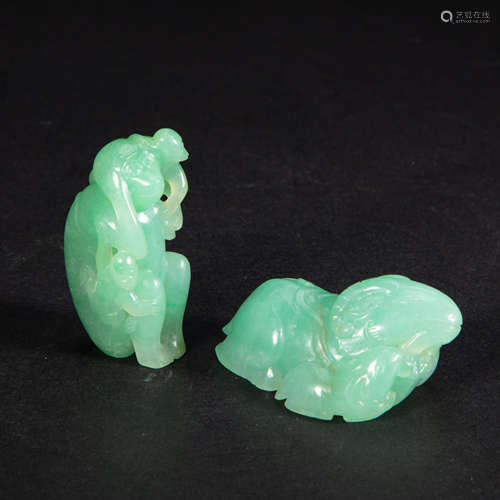 A PAIR OF CHINESE IMPERIAL COURT JADE MONKEY AND SHEEP FROM ...