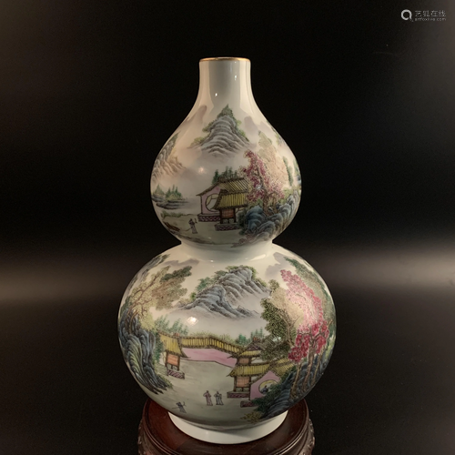 Chinese Famille Rose Landscape Vase With Qinglang Mark