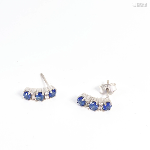 Blue Sapphire and Diamond Earrings