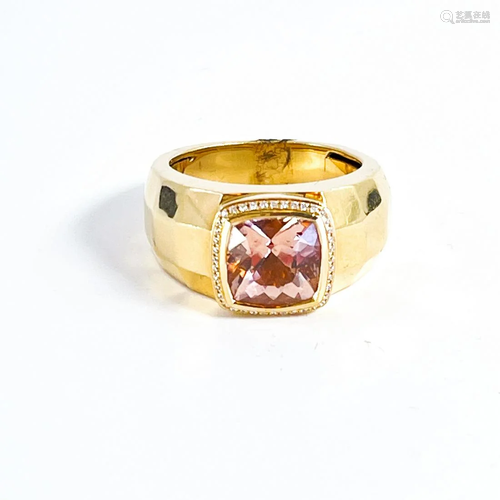 Morgnaite and Diamond Gold Ring