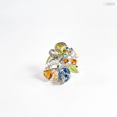 Multi Gemstone Ring with Diamonds