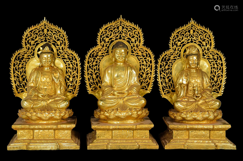 [Chinese] A Set of Gilt Bronze Statues of The Three