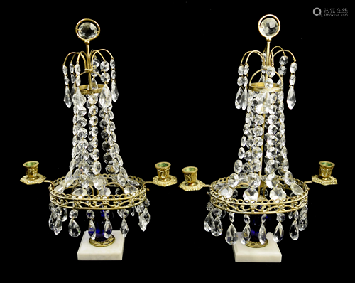 A Pair of Candelabras with Crystal Ornaments