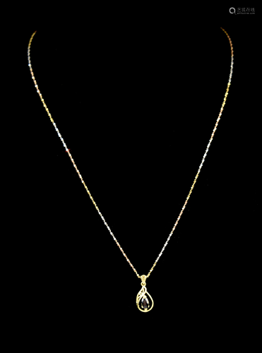 A 18K Multi Colour Gold Chain with Sapphire Pendant