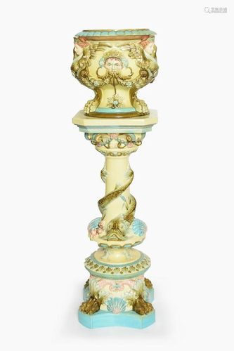 A Set of Majolica Jardinere and Pedestal