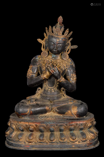 [Chinese] A Tibetan Partially Gilt Bronze Buddha