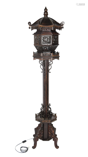 [Chinese] A Hardwood (Zitan) Palace Floor Lamp