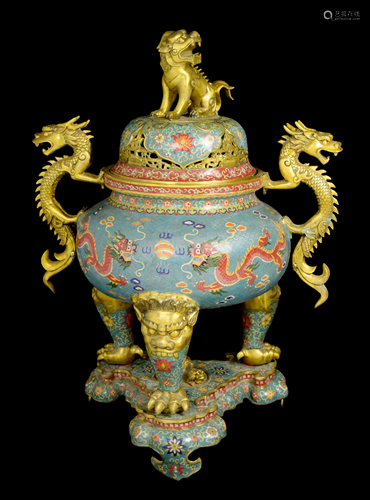 [Chinese] A Large Cloisonne Incense Burner with Lion