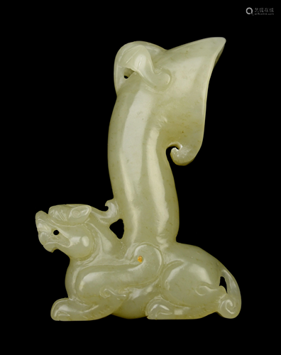 [Chinese] An Old Greenish White Jade Light Carved with