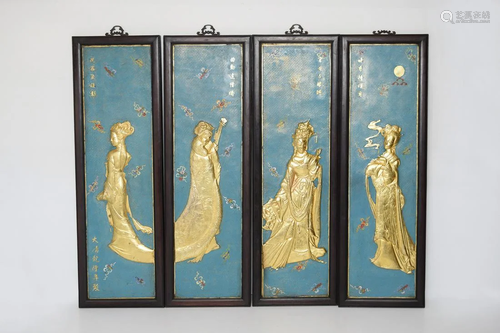 [Chinese] A Set of Four Piece Cloisonne Hanging Panels