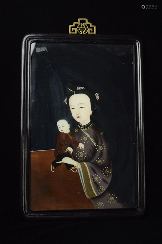 [Chinese] A Republic Era Glass Painting of Mother and