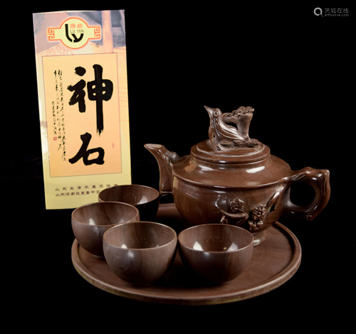 [Chinese] A Shandong Muyu Stone Carved Tea Set