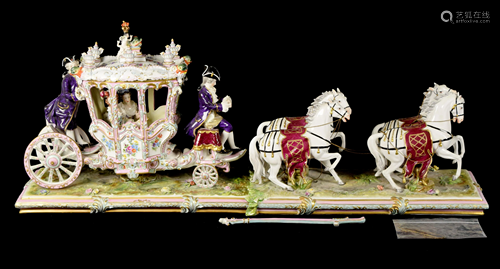 [German] A Dresden Porcelain Royal Carriage with Four