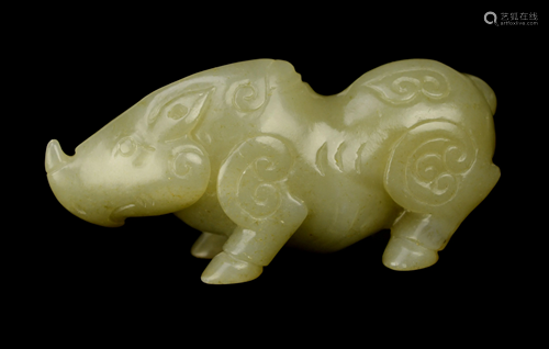 [Chinese] An Old White Jade Rhinoceros Ornament