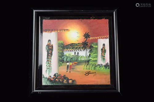 A Framed Mexican Ceramic Tile Painting 