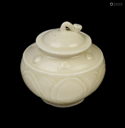 A Ding Kiln Style Porcelain Lidded Vessel with Lotus