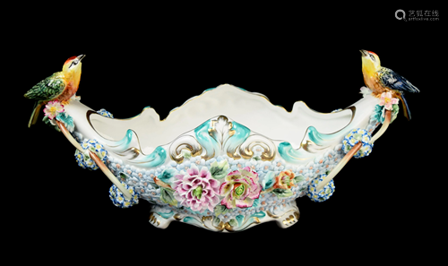 A Continental Porcelain Vessel with Flowers and Birds