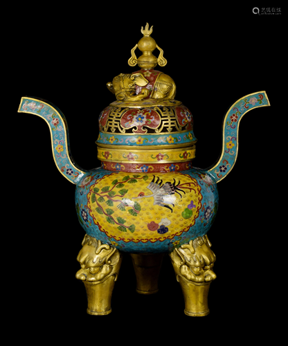 [Chinese] A Cloisonne Tripod Incense Burner with