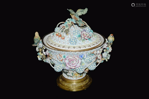 A Continental Porcelain Lidded Compote Fully Covered