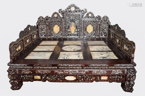 [Chinese] An Old Hardwood Arhat Bed with Marble and