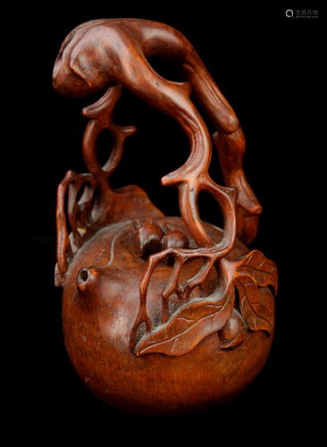 A Bamboo Carved Calabash Style Teapot with Peach