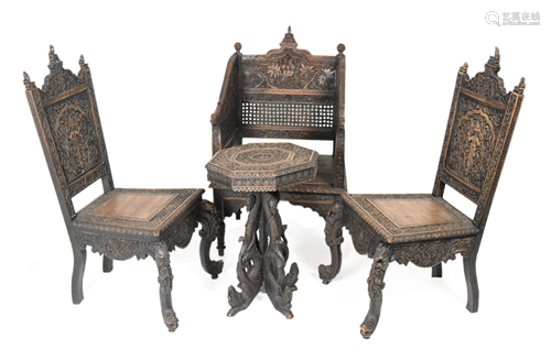 A Set of Old Oriental Hardwood Guest Room Chairs and