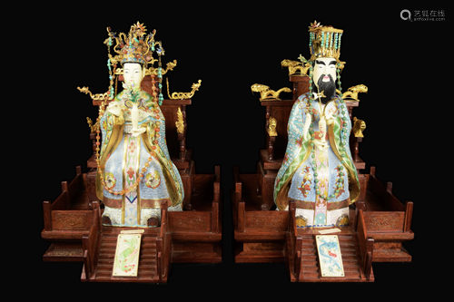 A Pair of Chinese Cloisonne Taoism Figurines of the