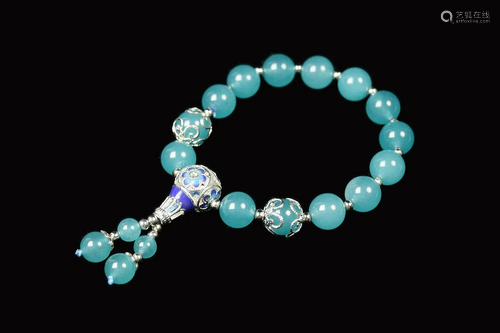 [Chinese] An Amazonite Bead Bracelet with Tibetan