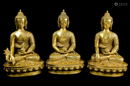 [Chinese] A Set of Tibetan Style Brass Three Buddhas