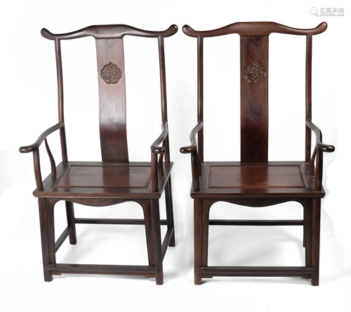 [Chinese] A Pair of Old Hardwood Ming Style Armchairs