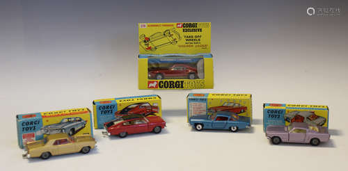 Five Corgi Toys American cars, comprising a No. 320 Ford Mus...