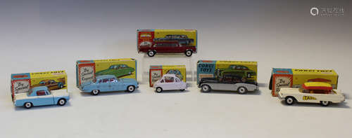 Six Corgi Toys cars, comprising a No. 238 Jaguar Mark X, a N...