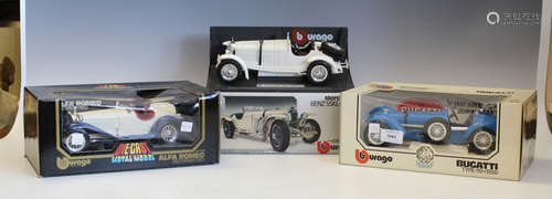 Three Bburago 1:18 scale model cars, comprising a Bugatti Ty...