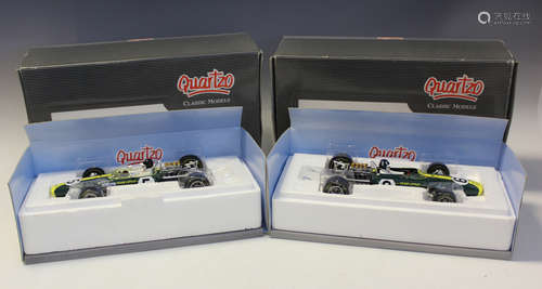 Two Quartzo Classic Models 1:18 scale Formula 1 racing cars,...