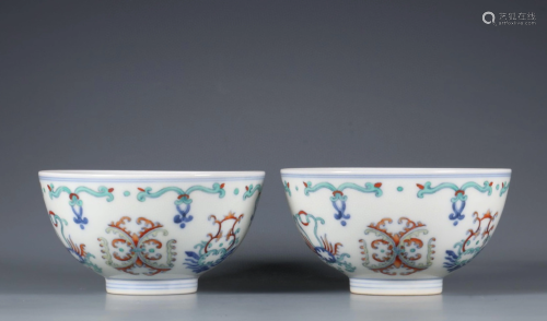 A Pair of Chinese Dou-Cai Porcelain Bowls