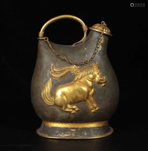 Bronze gilded horse pot of Tang Dynasty