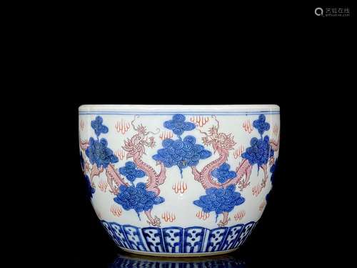 Qing Yongzheng blue and white rouge red five dragon pattern ...