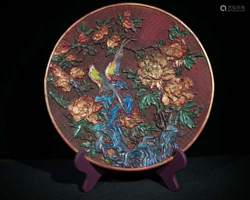 Lacquer carving appreciation plate with painted lacquer ware