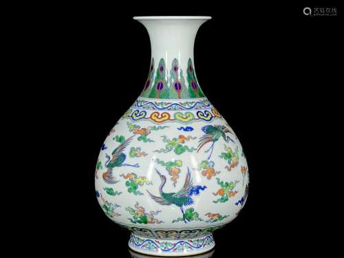Qing Yongzheng doucai crane pattern jade pot spring bottle