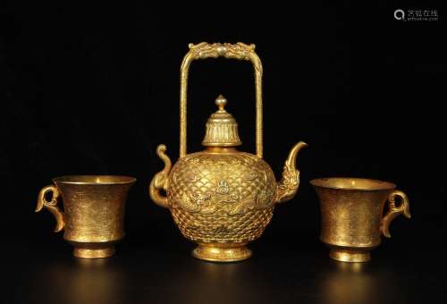 A set of bronze gilded teapots and lanterns in the Tang Dyna...