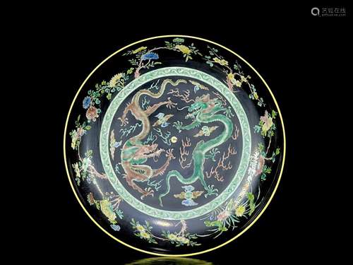 Qing Kangxi colorful dragon pattern plate