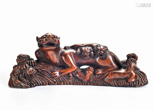 A Carved Boxwood Beast Qing Dynasty